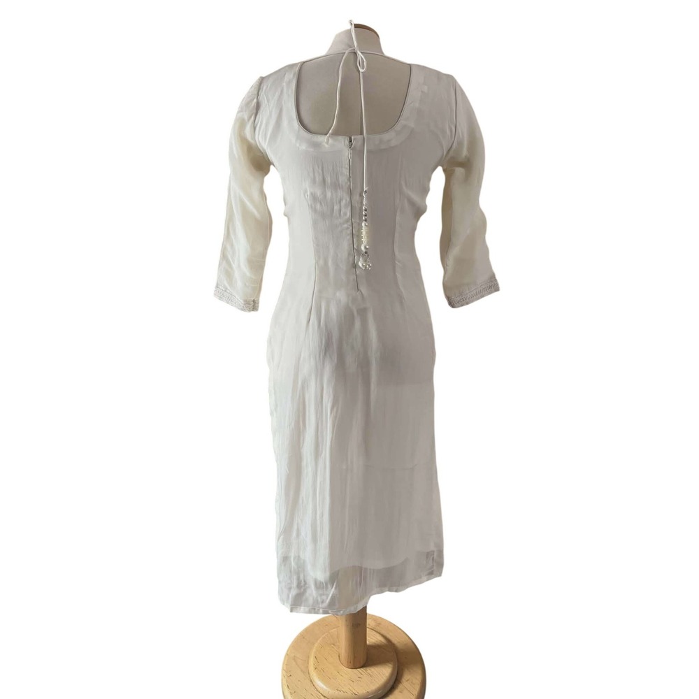Ivory Chikankari Embroidered Kurta Tunic with Sequin Accents and Pearl Tassels - Picture 2 of 8